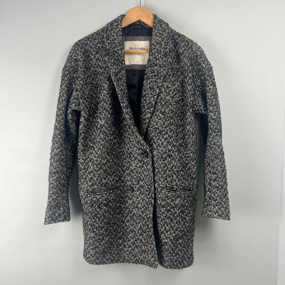 Abercrombie & Fitch Womens Herringbone Wool Alpaca Blend Double Breasted Coat XS - Picture 2 of 10